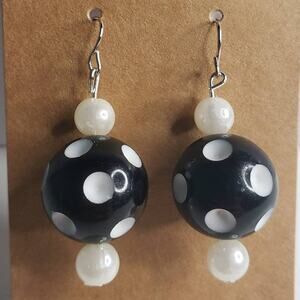 NEW Black Chunky Resin Bubblegum Polka Dot Ball Textured Sparkly Earrings Mod
